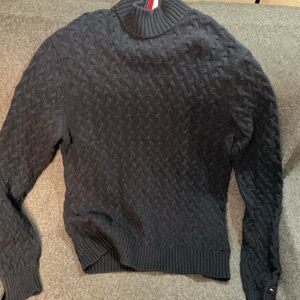 Tommy Hilfiger Mens blue cable-knit turtleneck sweate